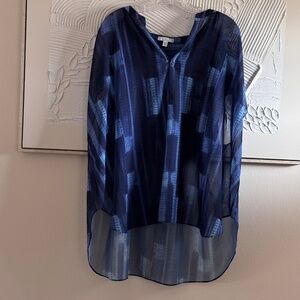 H By Halston Women's Sheer Sleeveless SZ XL Blue Top Cover Blouse